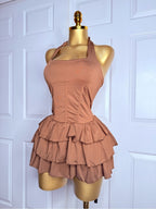 Brown Halter Ruffle Tiered Mini Dress