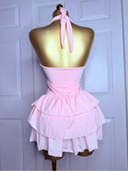 Vestido Corto Halter con Volantes y Niveles Rosa
