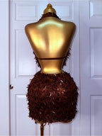 Conjunto de Dos Piezas Halter Marrón Texturizado Sexy para Fiesta
