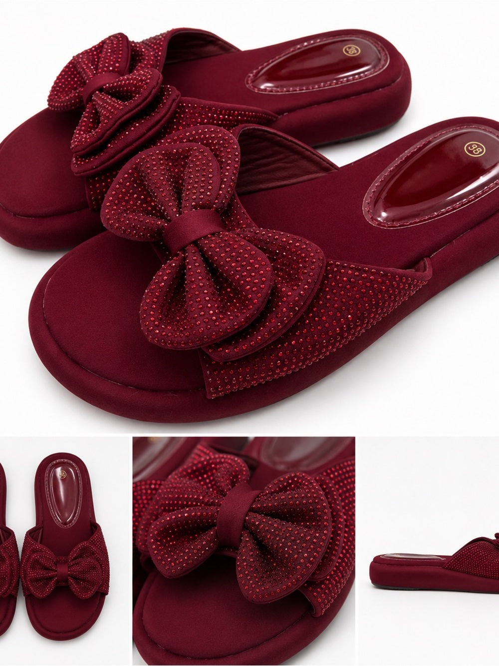Women's Burgundy Bow Slide Sandals Comfortable Casual Size 7