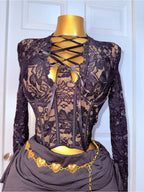 Black Floral Lace-Up Sheer Long-Sleeve Crop Top