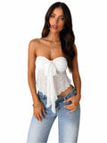 Top Strapless Blanco con Lazo Frontal y Encaje Detallado