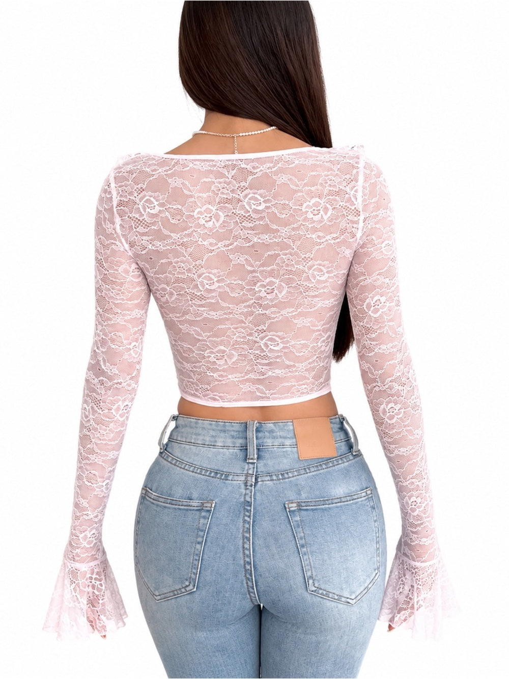 Delicate Pink Lace Bustier Top with Ruffle Trim