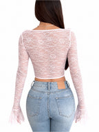 Delicate Pink Lace Bustier Top with Ruffle Trim