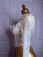 Ivory Lace Long-Sleeve Corset Top With Sheer Sleeves