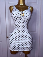Vestido Mini Bodycon con Lunares y Amarre al Frente