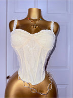 Top Corsé de Encaje Femenino en Tono Crema Suave