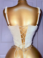 Top Corsé de Encaje Femenino en Tono Crema Suave