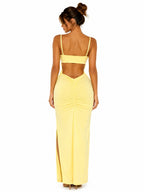 Vestido Maxi Amarillo con Fruncidos y Tirantes Finos